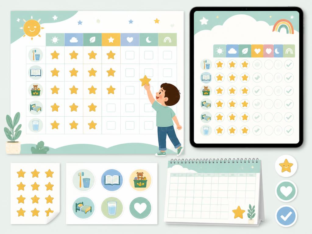 Mockup ilustrativo do planner Rotina do Bem com quadro de hábitos e estrelinhas
